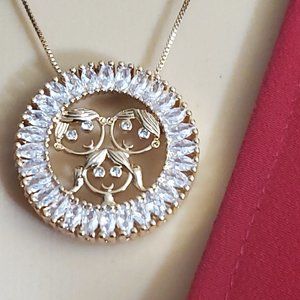 Mother's Day Necklace - Two Boys & ONe Girl - Baguette CZ.